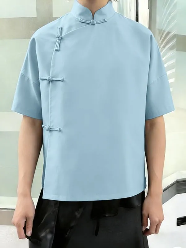 Men's Solid Color Frog Button Short Sleeve Shirt SKUL56252 sold by Incerunmen product image thumbnail 2