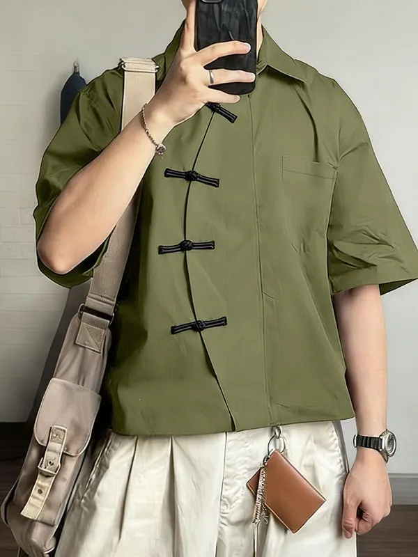 Men's Asymmetric Color Block Frog Button Loose Short Sleeve Shirt SKUL57095 sold by Incerunmen product image thumbnail 2