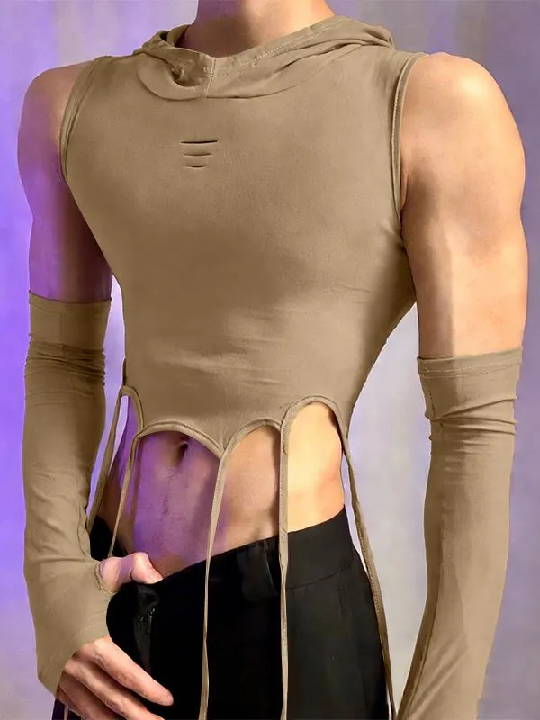 Men's Deconstructed Fringe Cropped Hooded Tank SKUL50507 sold by Incerunmen product image thumbnail 3