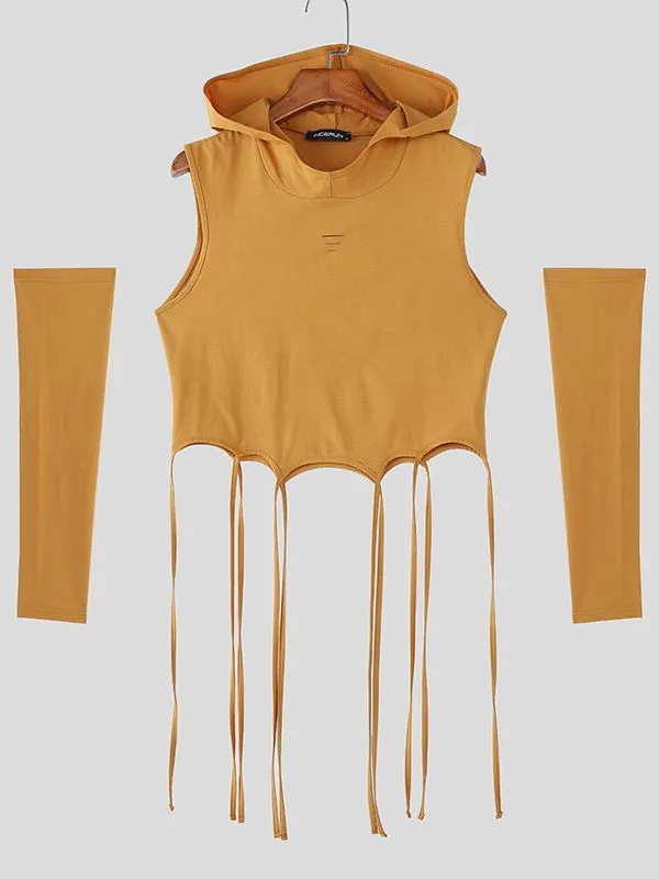 Men's Deconstructed Fringe Cropped Hooded Tank SKUL50507 sold by Incerunmen product image thumbnail 4