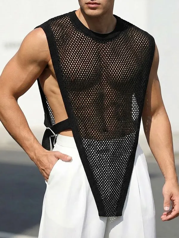 Men's Deconstructed Sheer Mesh Irregular Hem Waistcoat SKUL54030 sold by Incerunmen