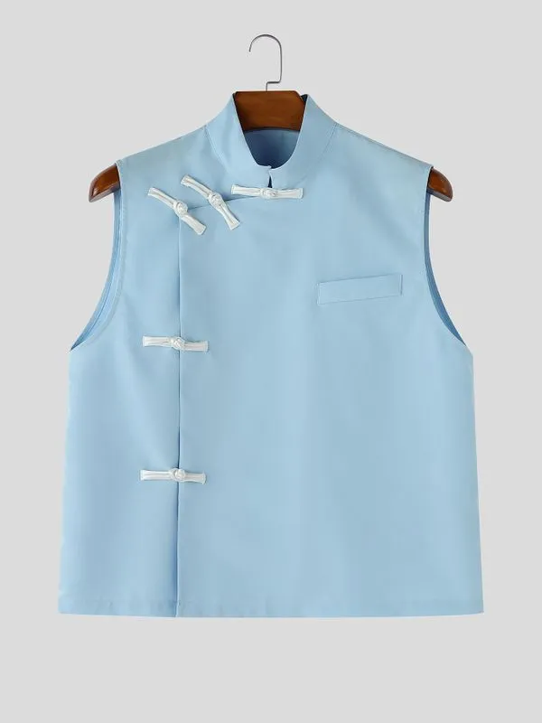 Men's Asymmetric Frog Button Stand Collar Tank SKUL59983 sold by Incerunmen product image thumbnail 4