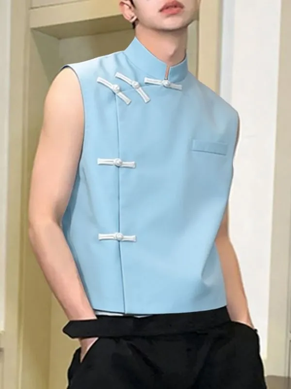 Men's Asymmetric Frog Button Stand Collar Tank SKUL59983 sold by Incerunmen product image thumbnail 3