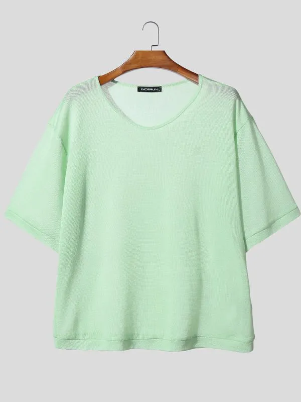 Men's Solid Color Textured Semi Sheer Short Sleeve T-shirt SKUL54745 sold by Incerunmen product image thumbnail 4