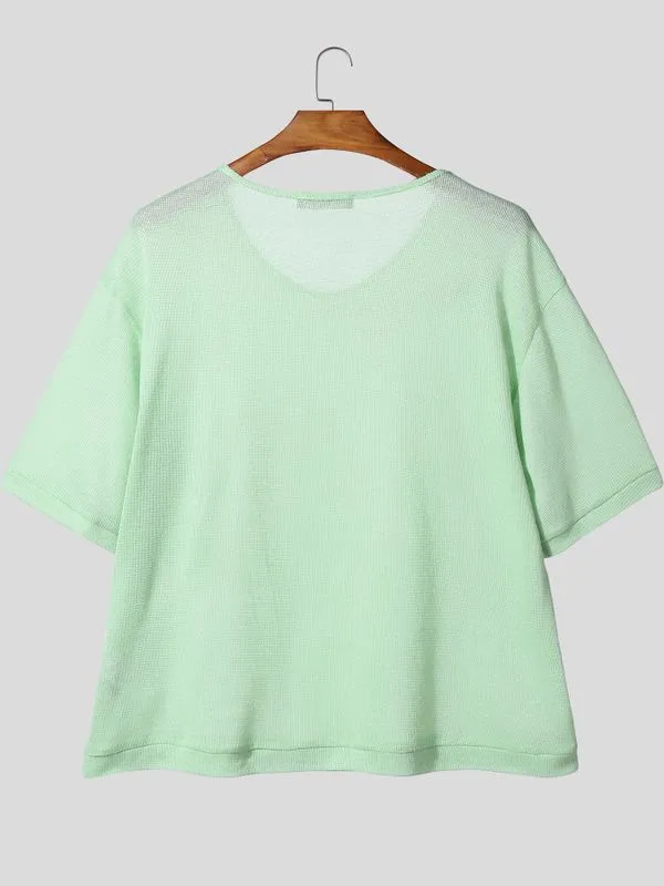 Men's Solid Color Textured Semi Sheer Short Sleeve T-shirt SKUL54745 sold by Incerunmen product image thumbnail 5