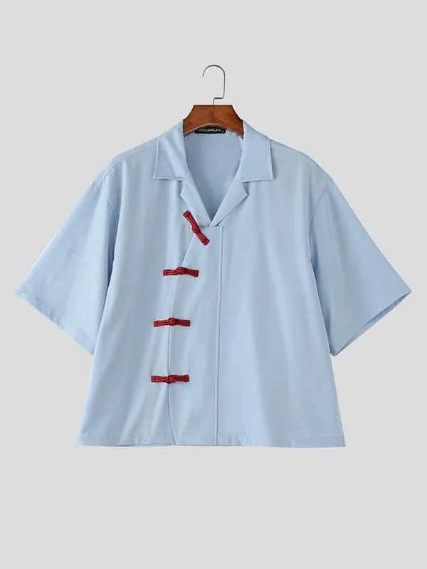 Men's Asymmetric Frog Button Short Sleeve Shirt SKUL57087 sold by Incerunmen product image thumbnail 4