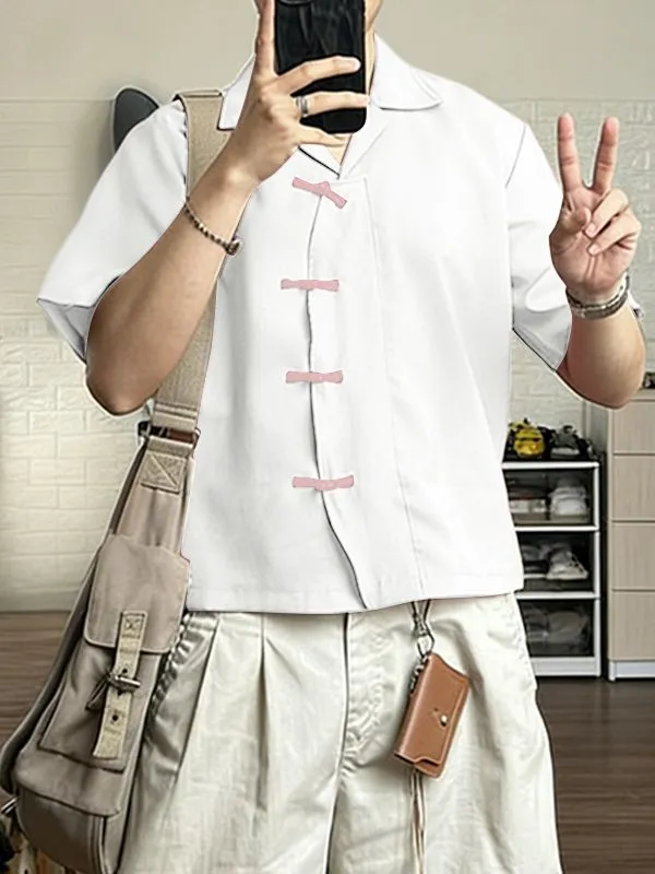 Men's Asymmetric Frog Button Short Sleeve Shirt SKUL57087 sold by Incerunmen