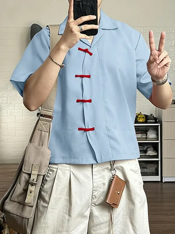 Men's Asymmetric Frog Button Short Sleeve Shirt SKUL57087 sold by Incerunmen product image thumbnail 2