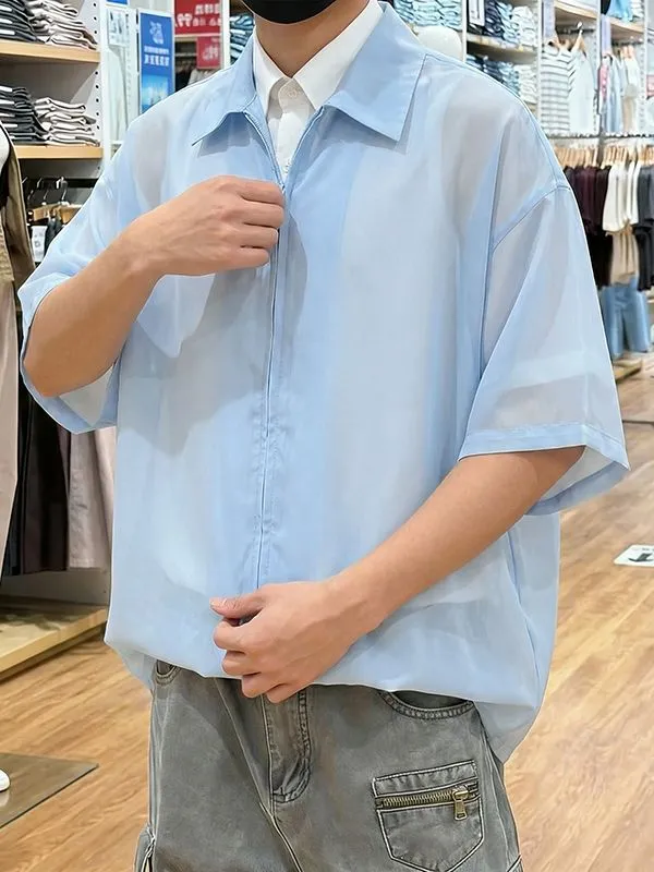 Men's Solid Color Semi Sheer Half Sleeve Shirt SKUL53040 sold by Incerunmen product image thumbnail 3