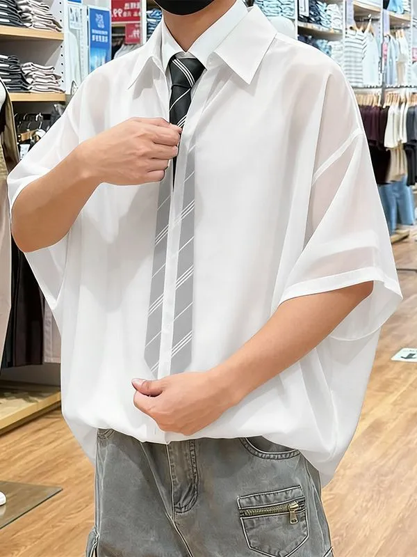 Men's Solid Color Semi Sheer Half Sleeve Shirt SKUL53040 sold by Incerunmen