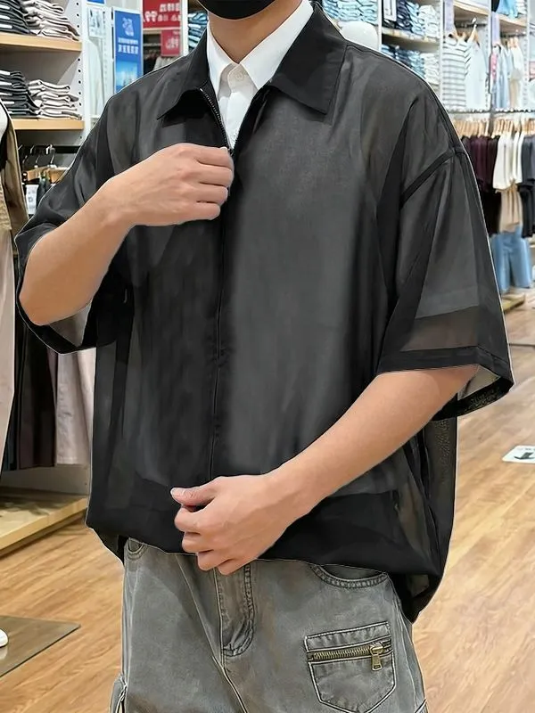 Men's Solid Color Semi Sheer Half Sleeve Shirt SKUL53040 sold by Incerunmen product image thumbnail 2