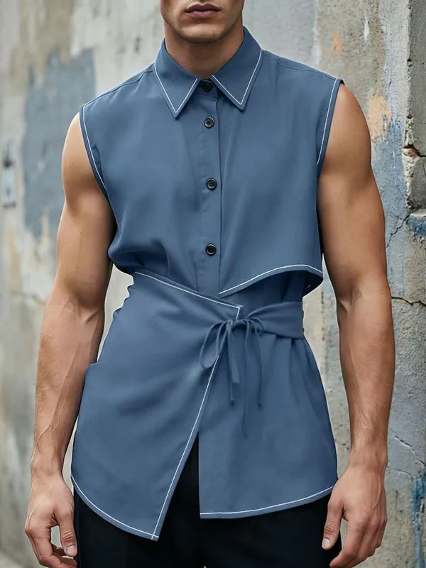 Men's Deconstructed Drawstring Cinched Waist Sleeveless Shirt SKUL60028 sold by Incerunmen product image thumbnail 3