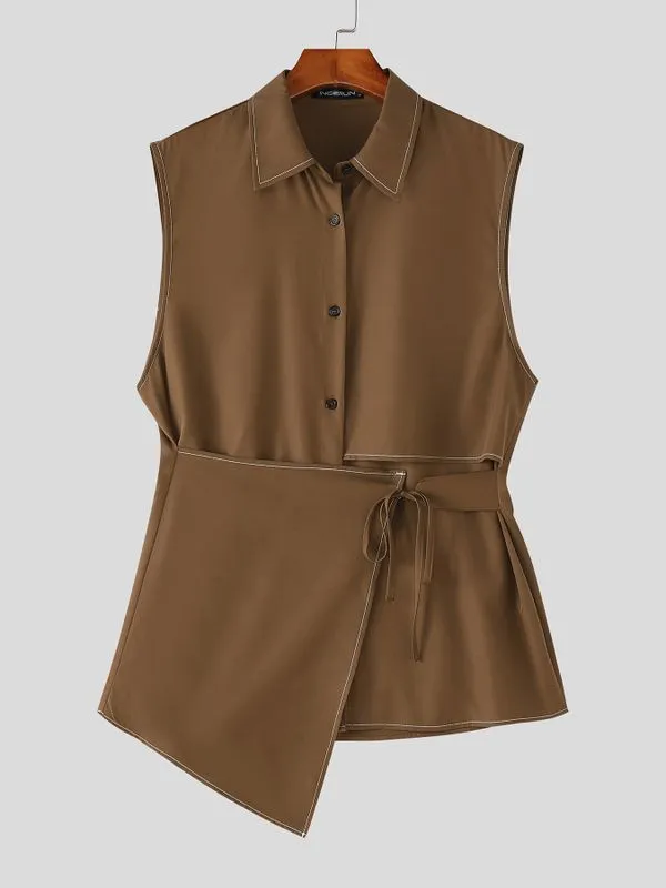 Men's Deconstructed Drawstring Cinched Waist Sleeveless Shirt SKUL60028 sold by Incerunmen product image thumbnail 4