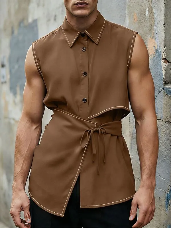 Men's Deconstructed Drawstring Cinched Waist Sleeveless Shirt SKUL60028 sold by Incerunmen product image thumbnail 2