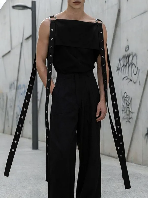 Men's Deconstructed Eyelet Tie Square Neck Tank SKUL55228 made by Incerunmen