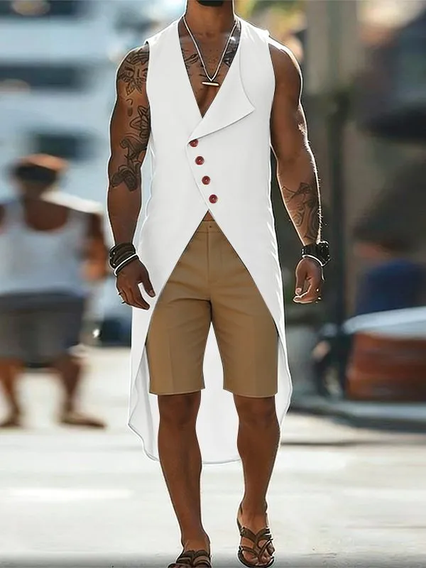 Men's Solid Color Asymmetric Button Tank SKUL58516 sold by Incerunmen