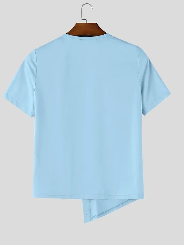 Men's Solid Color Asymmetric Placket Textured Button Short Sleeve T-shirt SKUL59951 sold by Incerunmen product image thumbnail 5