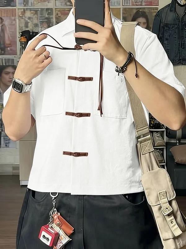 Men's Solid Color New Chinese Style Frog Button Short Sleeve Shirt SKUL57120 made by Incerunmen