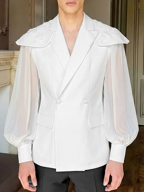 Men's Lace Shoulder Appliques Sheer Lantern Sleeves Blazer SKUL56348 sold by Incerunmen product image thumbnail 2