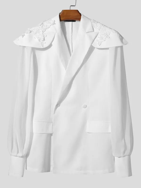 Men's Lace Shoulder Appliques Sheer Lantern Sleeves Blazer SKUL56348 sold by Incerunmen product image thumbnail 3