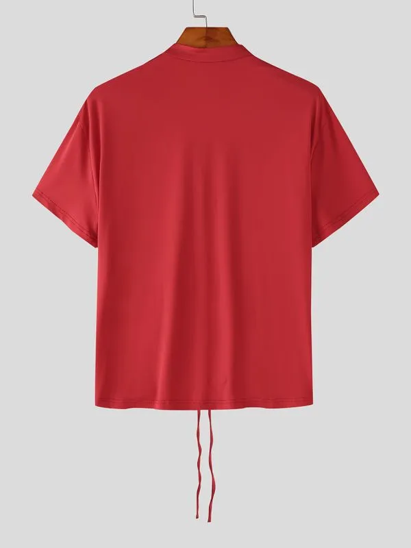 Men's Lace-Up Open Front Mandarin Collar Slim Fit Short Sleeve T-shirt SKUL57500 sold by Incerunmen product image thumbnail 5