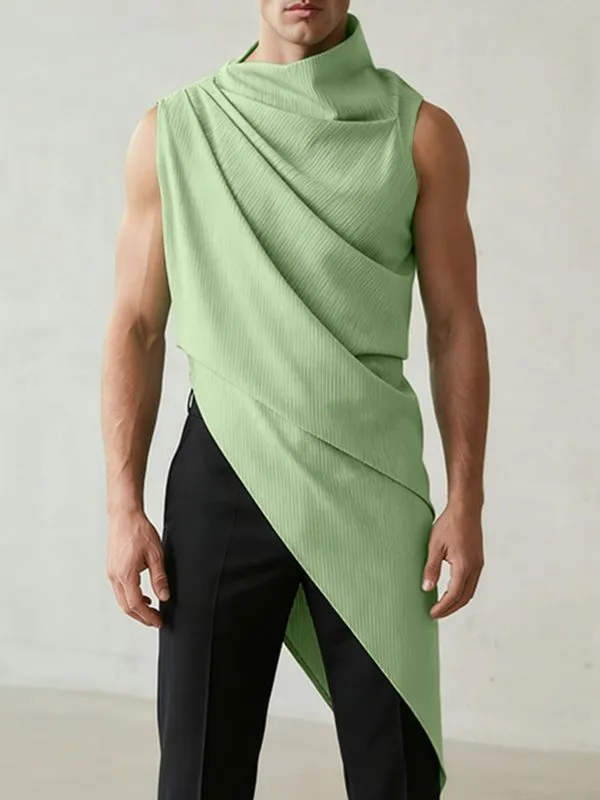 Men's Avant-Garde Asymmetrical Cowl Neck Draped Textured Longline Tank SKUL60004 sold by Incerunmen product image thumbnail 2