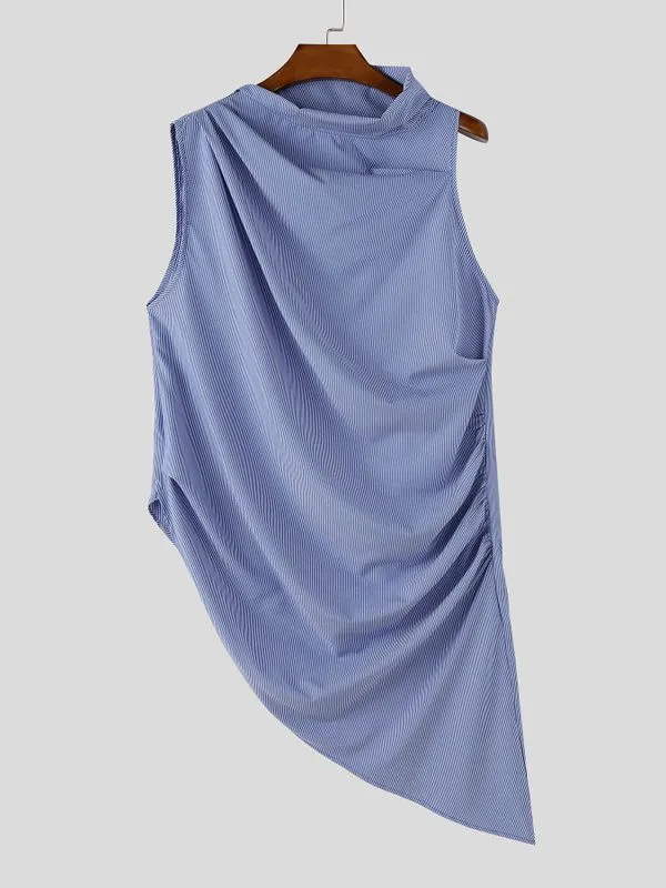 Men's Avant-Garde Asymmetrical Cowl Neck Draped Textured Longline Tank SKUL60004 sold by Incerunmen product image thumbnail 4