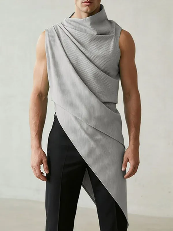 Men's Avant-Garde Asymmetrical Cowl Neck Draped Textured Longline Tank SKUL60004 made by Incerunmen