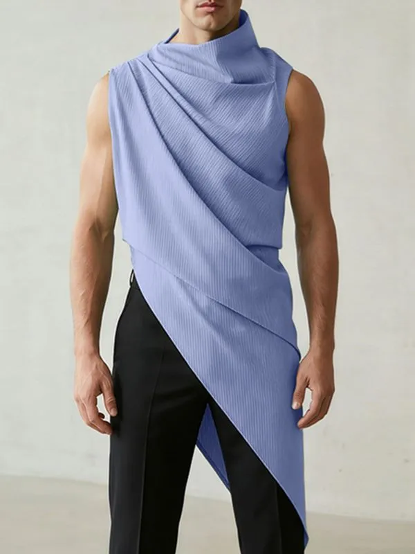 Men's Avant-Garde Asymmetrical Cowl Neck Draped Textured Longline Tank SKUL60004 sold by Incerunmen product image thumbnail 3
