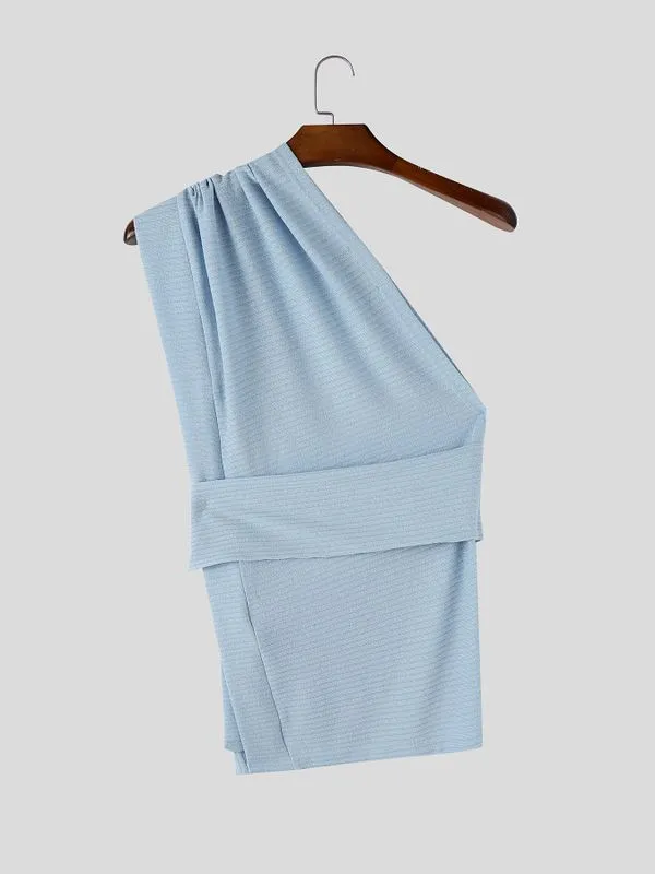 Men's Avant-Garde Asymmetrical One-Shoulder Side Tie-Knot Ribbed Texture Tank SKUL60919 sold by Incerunmen product image thumbnail 5