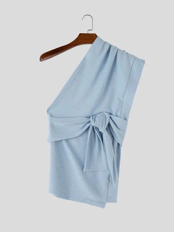 Men's Avant-Garde Asymmetrical One-Shoulder Side Tie-Knot Ribbed Texture Tank SKUL60919 sold by Incerunmen product image thumbnail 4