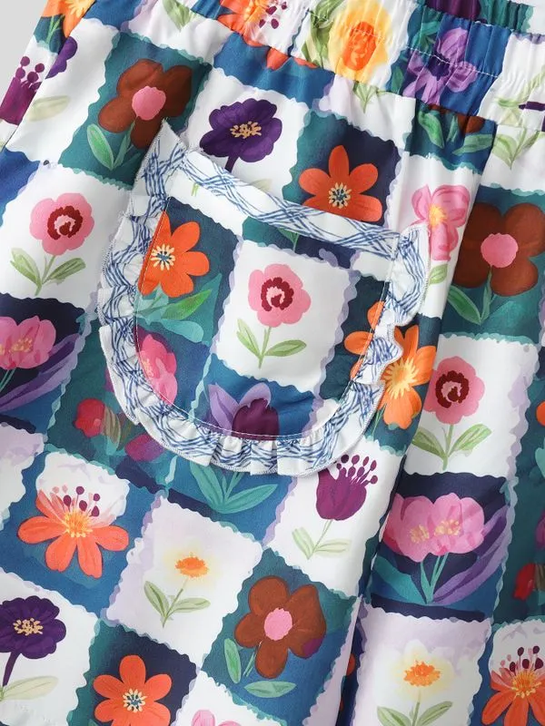 Men's Checkered Floral Print Ruffled Detail Elastic Waist Casual Short SKUL59798 sold by Incerunmen product image thumbnail 4