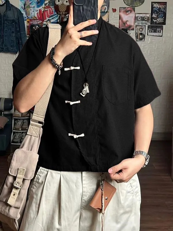 Men's Asymmetric Chinese Knot Short Sleeve Shirt SKUL50139 made by Incerunmen