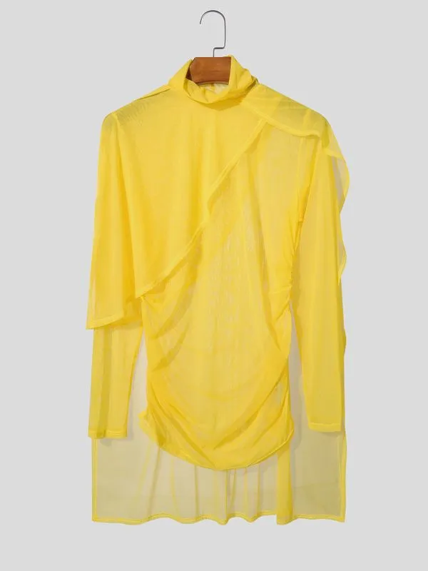 Men's Sheer Shawl Patchwork Long Sleeve T-shirt SKUL57164 sold by Incerunmen product image thumbnail 4