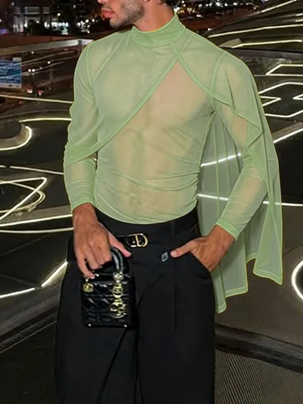 Men's Sheer Shawl Patchwork Long Sleeve T-shirt SKUL57164 sold by Incerunmen product image thumbnail 3