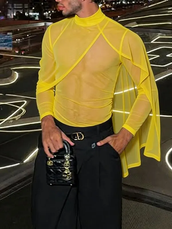 Men's Sheer Shawl Patchwork Long Sleeve T-shirt SKUL57164 sold by Incerunmen product image thumbnail 2