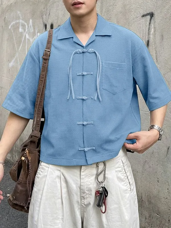 Men's Chinese Style Textured Frog Button Half Sleeve Shirt SKUL55386 sold by Incerunmen product image thumbnail 3