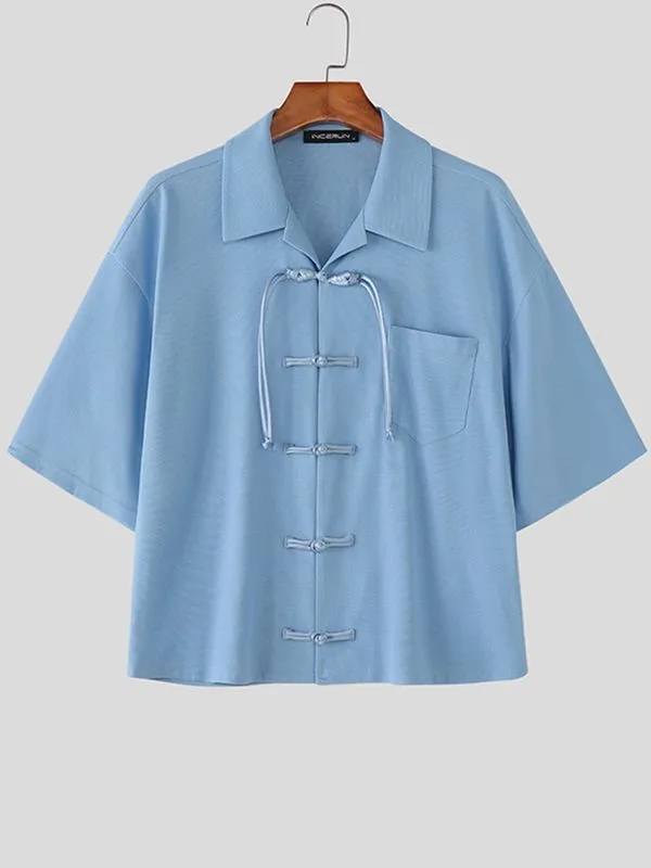 Men's Chinese Style Textured Frog Button Half Sleeve Shirt SKUL55386 sold by Incerunmen product image thumbnail 4