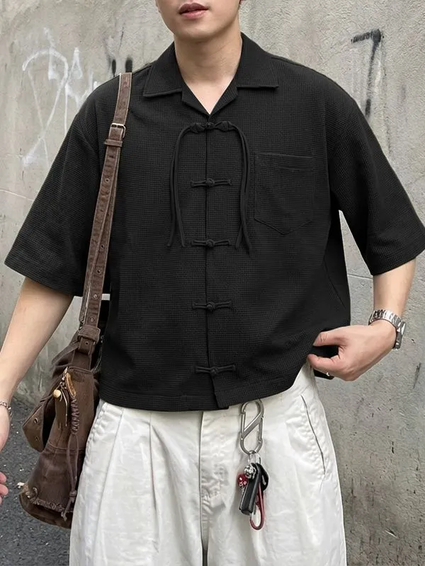 Men's Chinese Style Textured Frog Button Half Sleeve Shirt SKUL55386 sold by Incerunmen