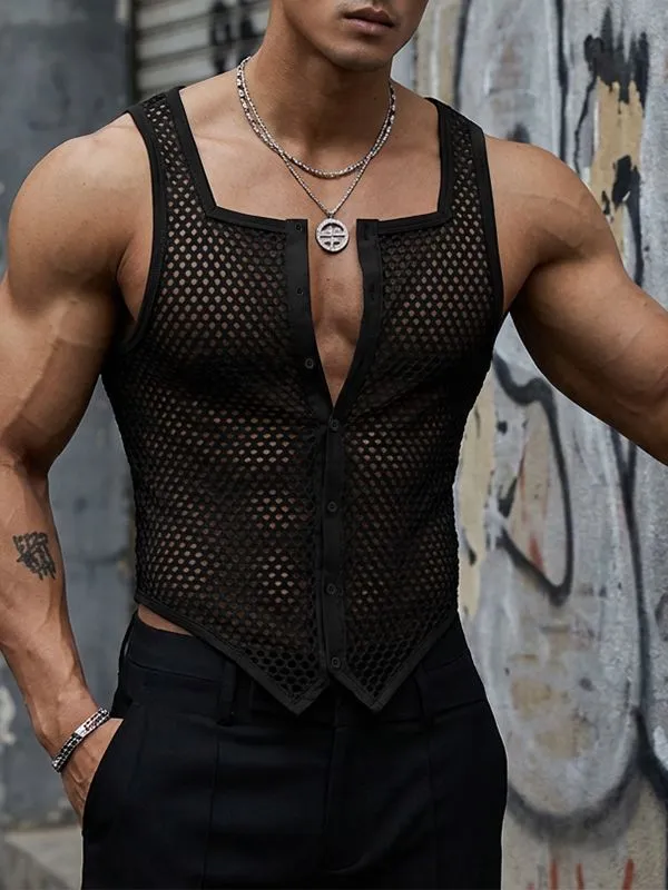 Men's Sheer Mesh Square Neck Pointed Hem Tank SKUL54101 made by Incerunmen