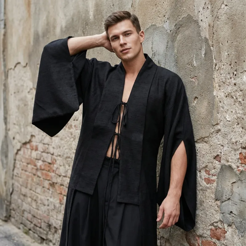 Men's Tie Sleeve Slit Long Sleeve Cardigan SKUL57270 made by Incerunmen