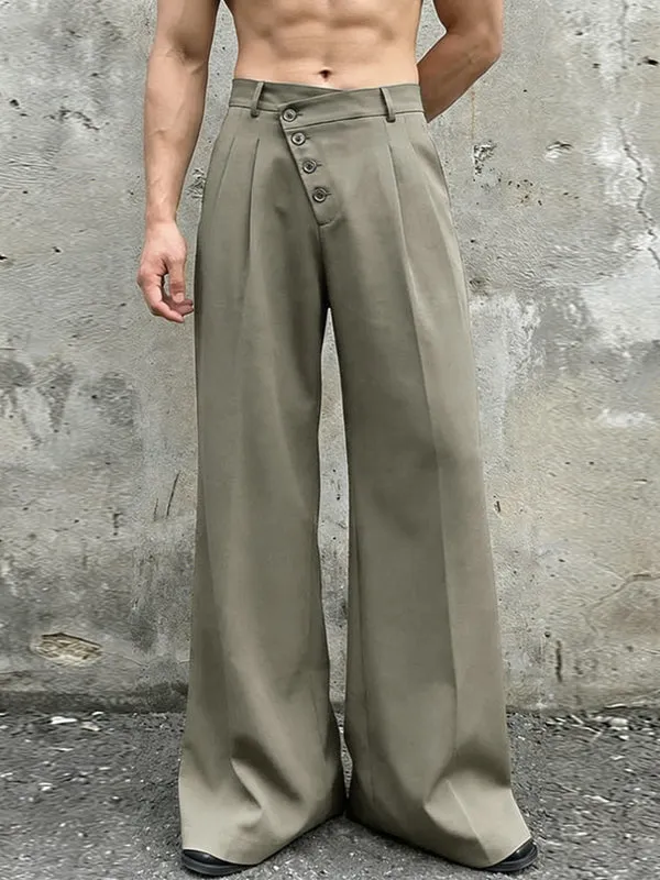 Men's Solid Color Asymmetric Placket Button Casual Pant SKUL60109 made by Incerunmen