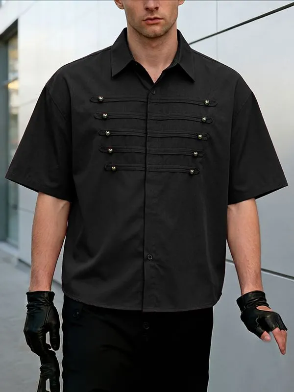 Men's Avant-Garde Hussar-Inspired Military Cording Short Sleeve Button-Down Shirt SKUL62066 made by Incerunmen