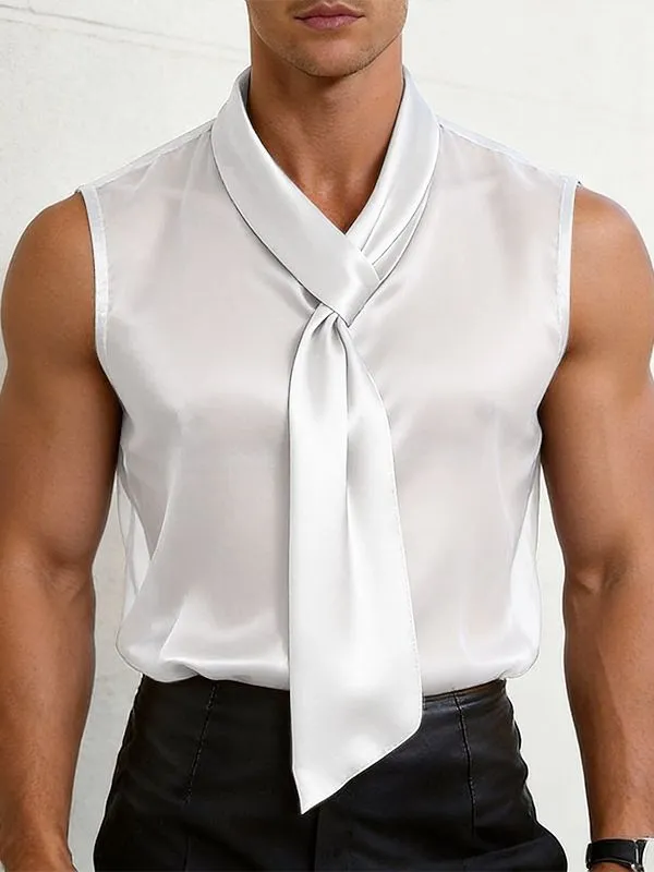 Men's Semi-Sheer Integrated Wide Tie Draped Neck Sleeveless Shirt SKUL57510 made by Incerunmen