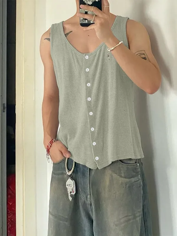 Men's Retro Textured Button-Down Tank SKUL54721 sold by Incerunmen