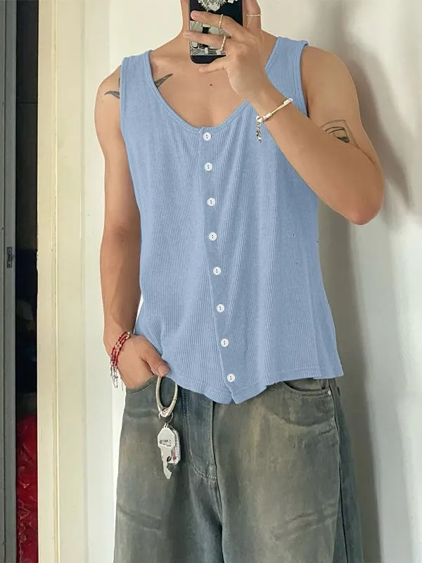 Men's Retro Textured Button-Down Tank SKUL54721 sold by Incerunmen product image thumbnail 3