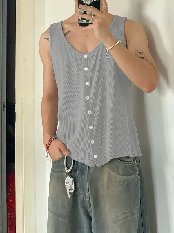 Men's Retro Textured Button-Down Tank SKUL54721 sold by Incerunmen product image thumbnail 2