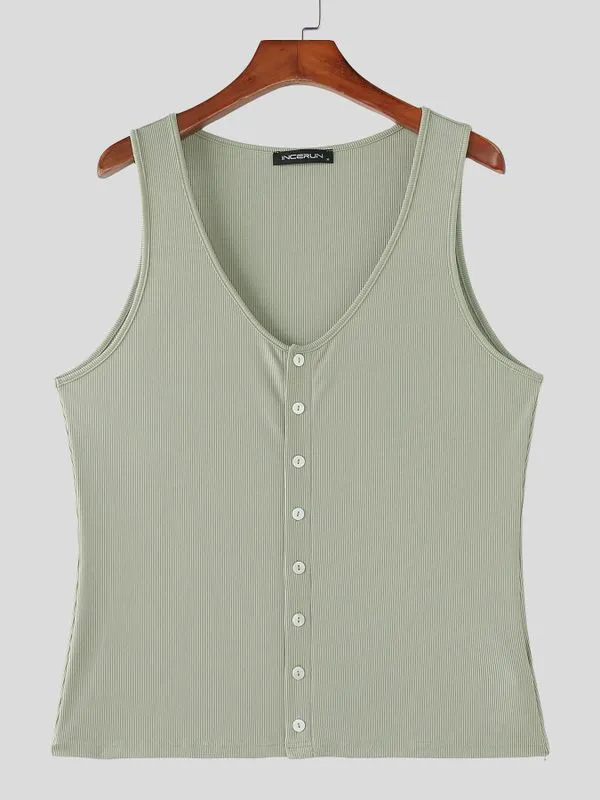 Men's Retro Textured Button-Down Tank SKUL54721 sold by Incerunmen product image thumbnail 4