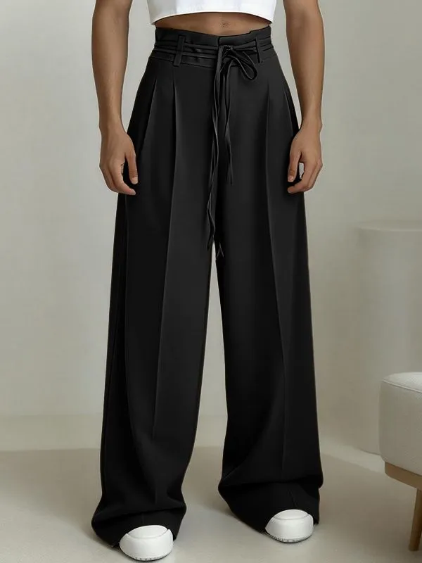 Men's Double Drawstring High Waist Wide Leg Pant SKUL62059 made by Incerunmen