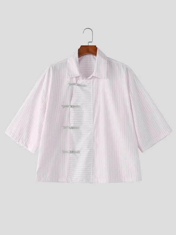 Men's New Chinese Style Vertical Stripe Frog Button Short Sleeve Shirt SKUL60142 sold by Incerunmen product image thumbnail 4